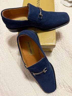 Antonio Cerrelli Men's “Blue Suede” Navy Suede Loafers size 8.5